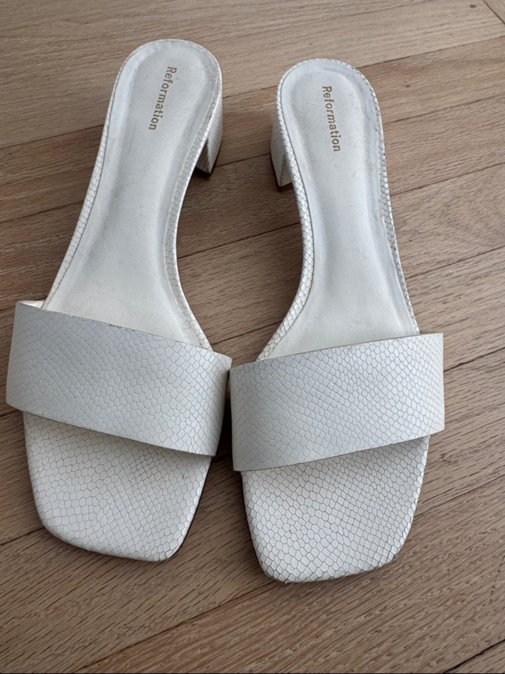 Reformation Ivory Textured Single-Band Block Heel Mule
